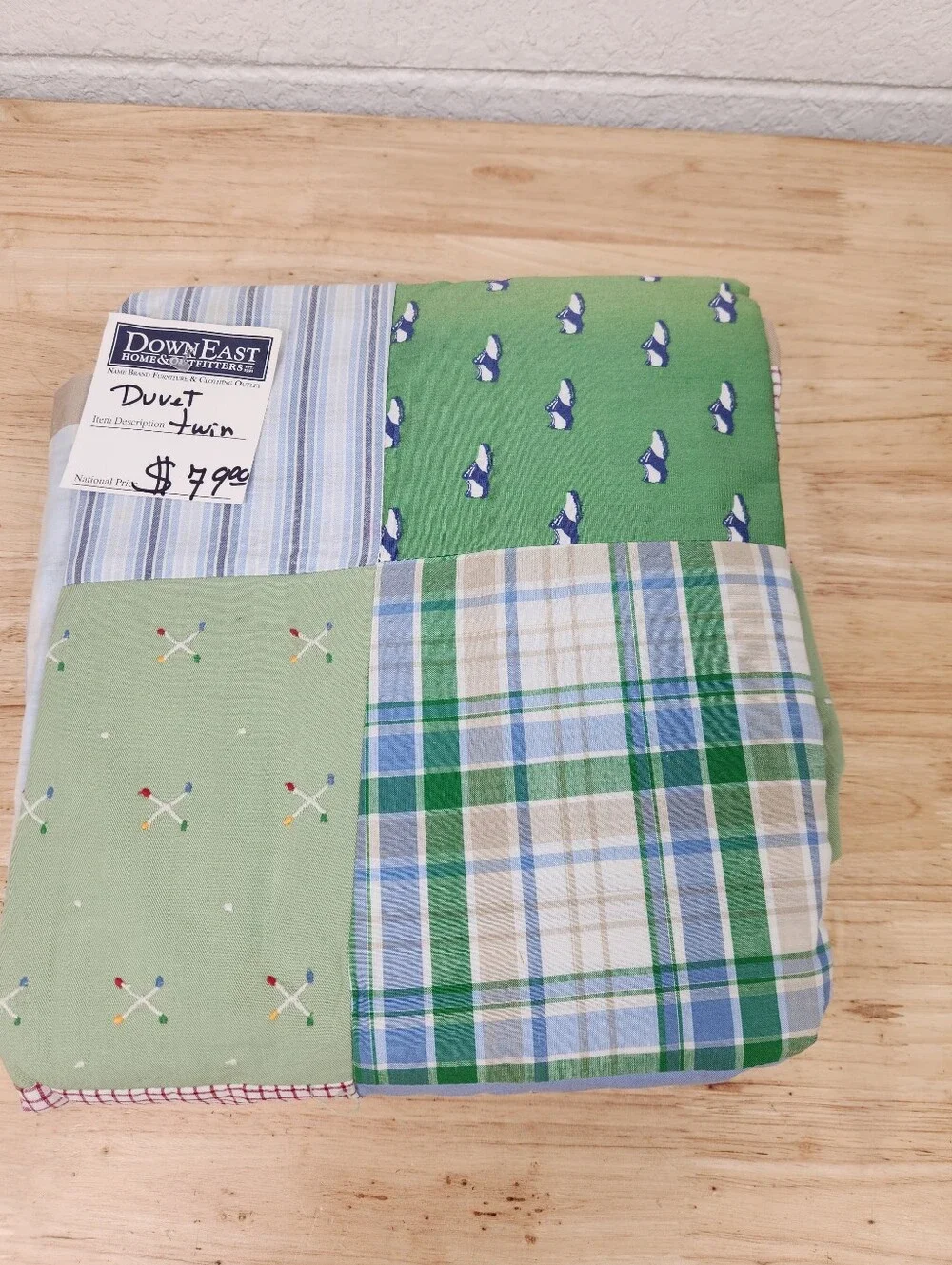 Pottery Barn Teen Golf Patchwork Duvet Cover Twin Colorful NOS*Flaw* Faded Spots